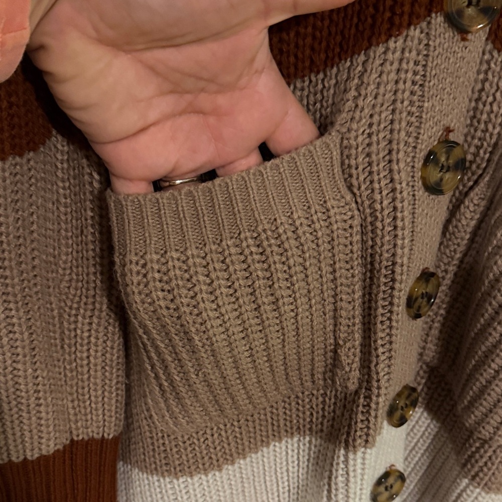 Olive & Oak Women's Colorblock Cardigan - Cream, Brown, Tan you can add a belt - Picture 2 of 8